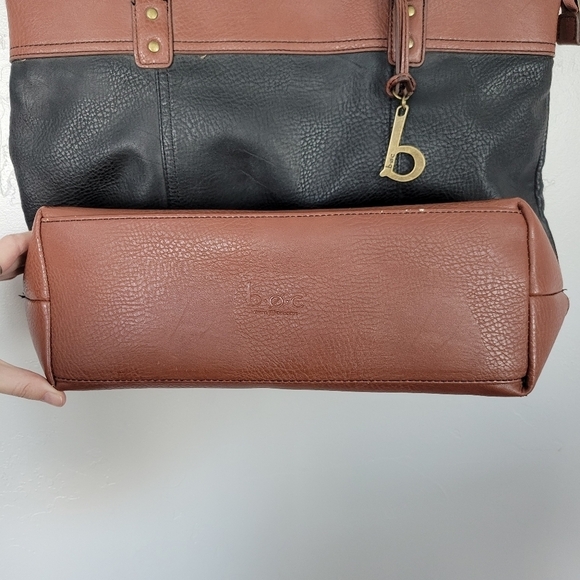 B.O.C Born Concepts Tote Bag Purse Faux Leather Tan Black Green Color Block - Picture 8 of 8